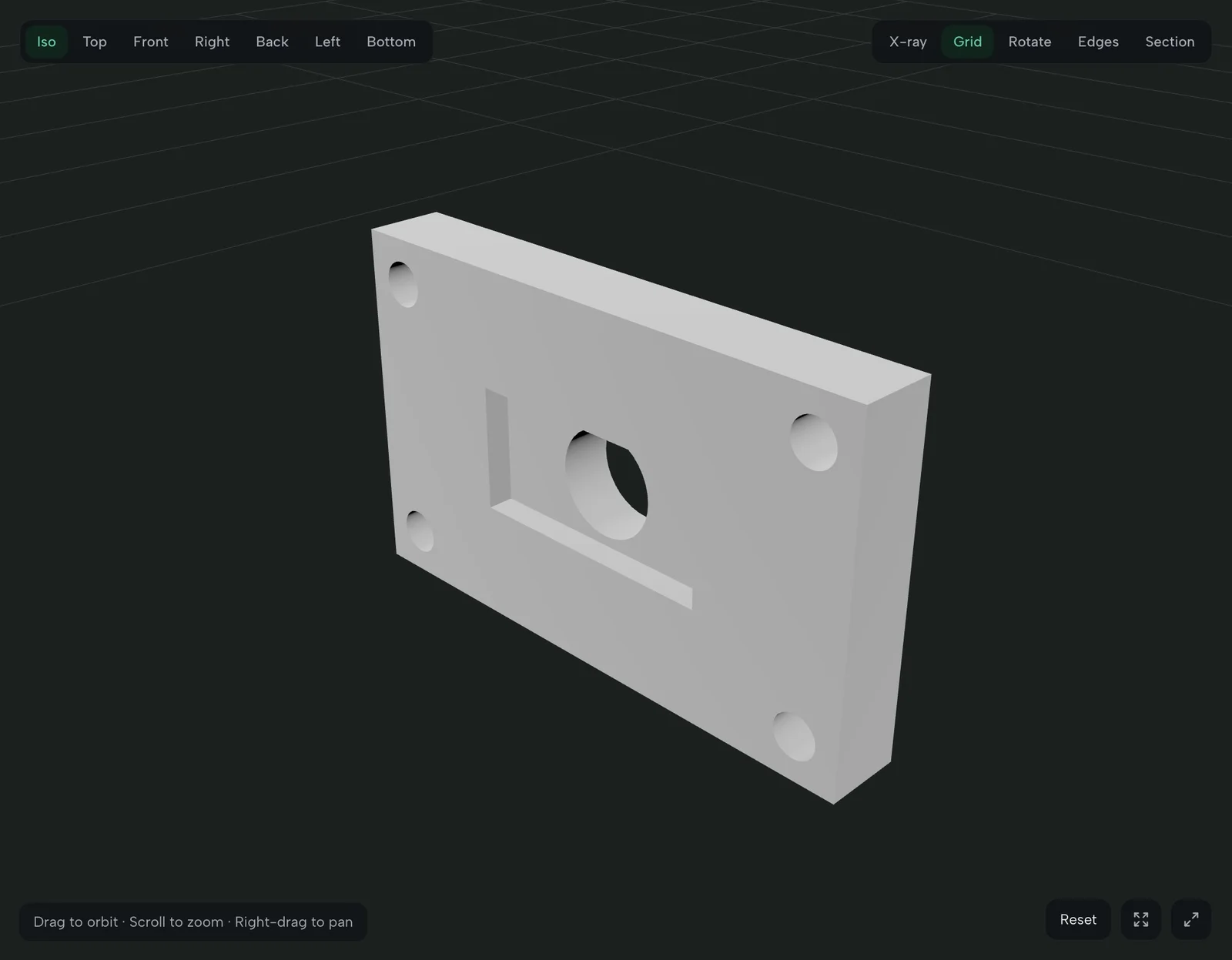 BR-4471_RevC.step in the 3D viewer, with view and section controls.